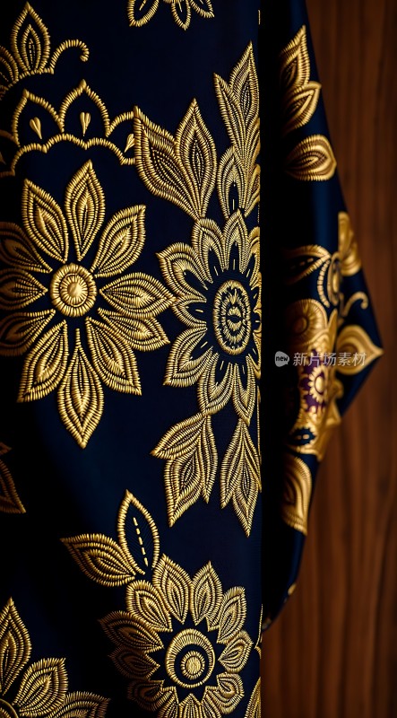 金色刺绣花纹布料展示