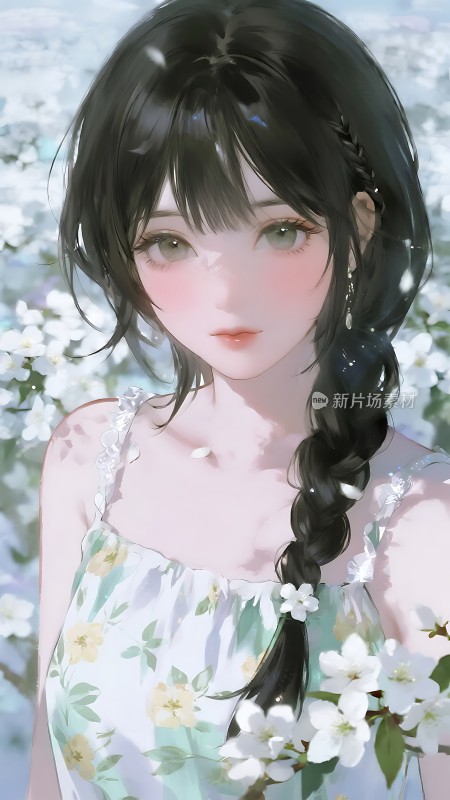 春日花海中的美丽女孩