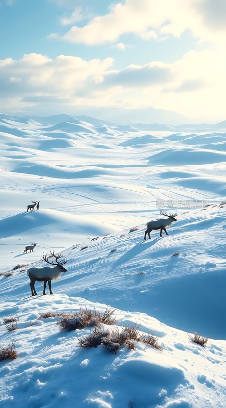 雪原上的鹿群
