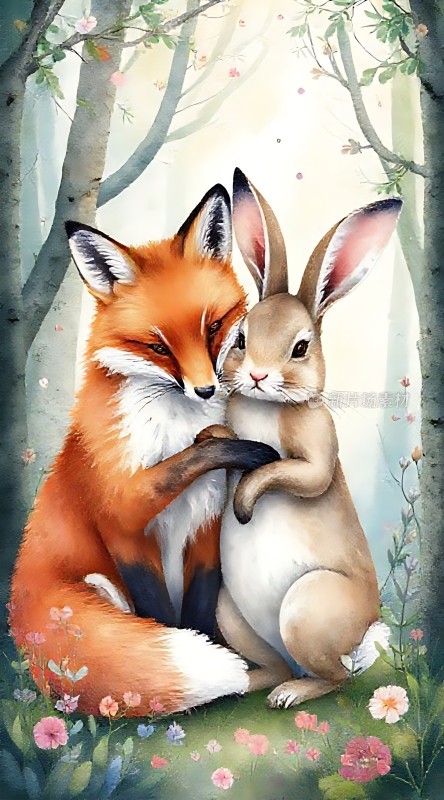 狐狸与兔子的温馨时刻