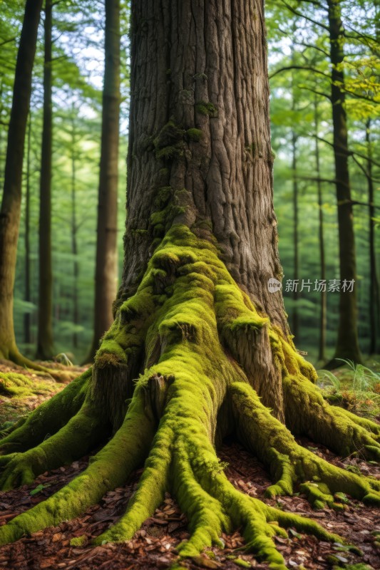 森林里长满长有苔藓的树高清风景图片