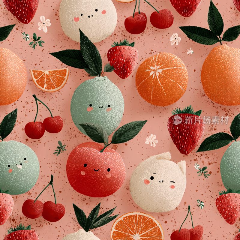 可爱水果插画无缝图案