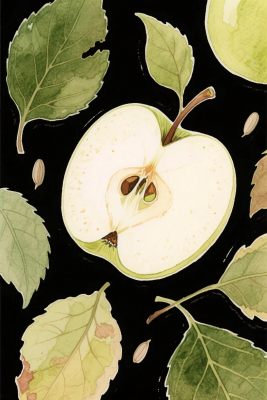 苹果与绿叶插画