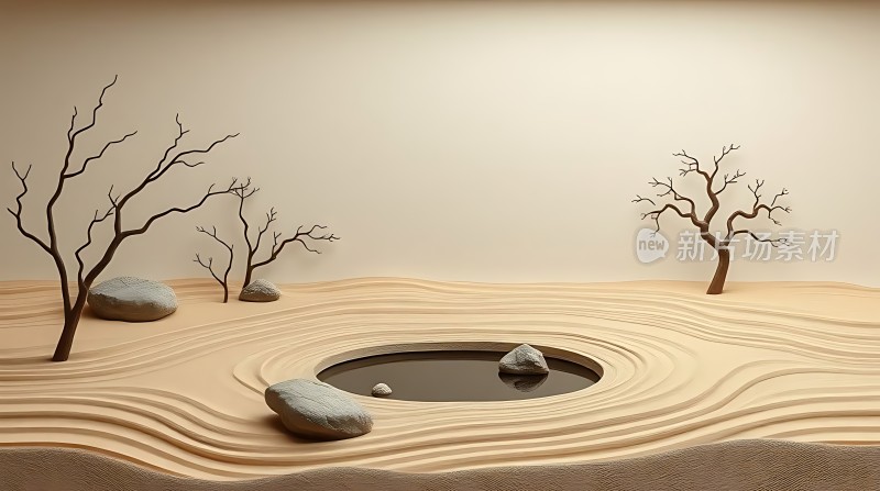 枯树静石禅意画