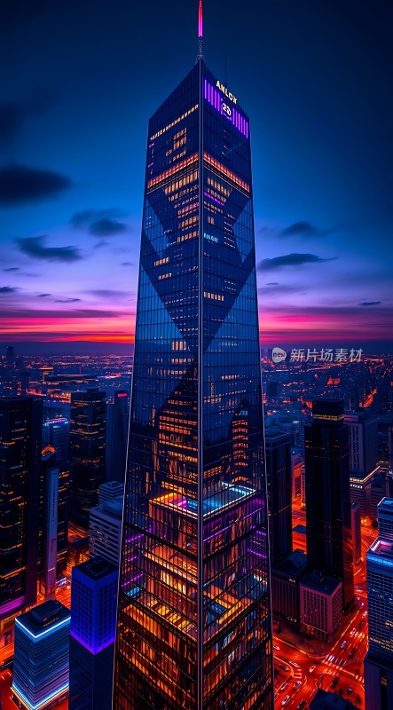 繁华都市夜景下的璀璨摩天大楼