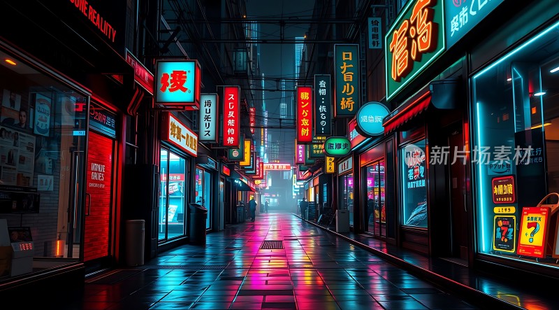 霓虹灯下的繁华街道