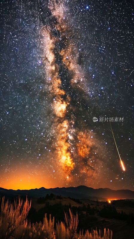 夜空璀璨流星划过银河