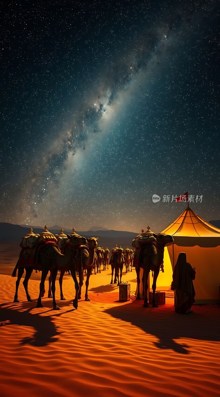 星空下的沙漠驼队