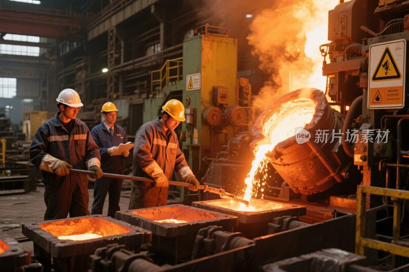 钢铁厂炼钢工作场景