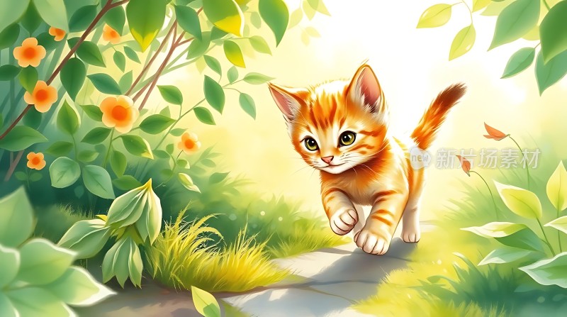 阳光下的橘猫小跑