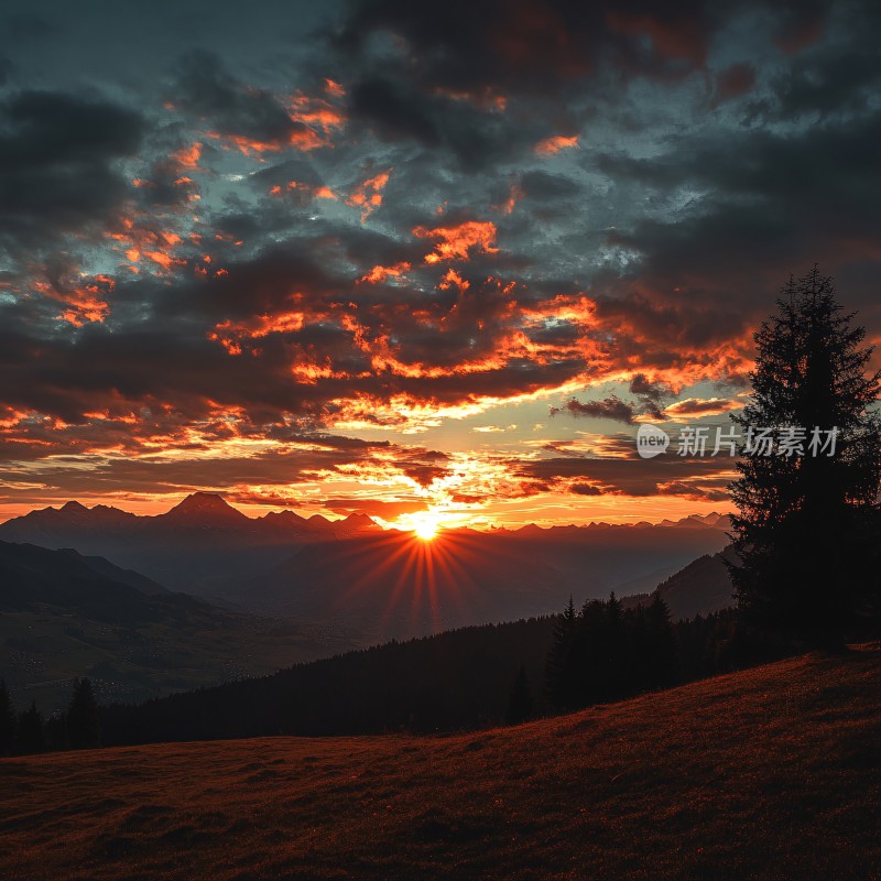 高山夕阳太阳落山