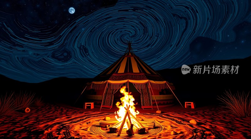 星空下的篝火与帐篷