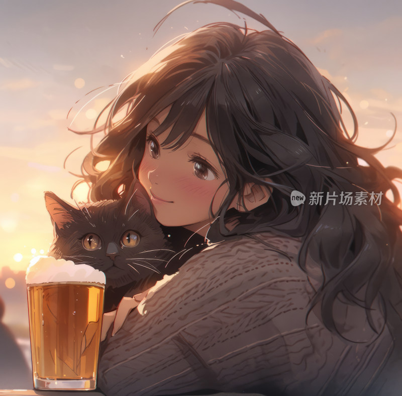 治愈系少女与黑猫和啤酒