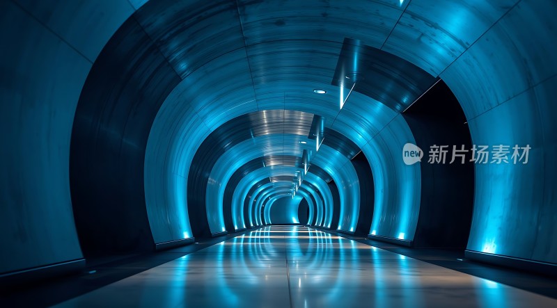 蓝色隧道光影交错未来感十足