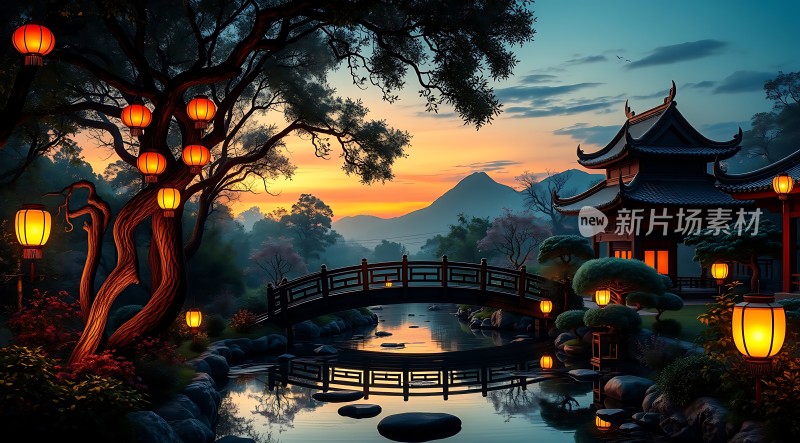 古桥夜色映水乡