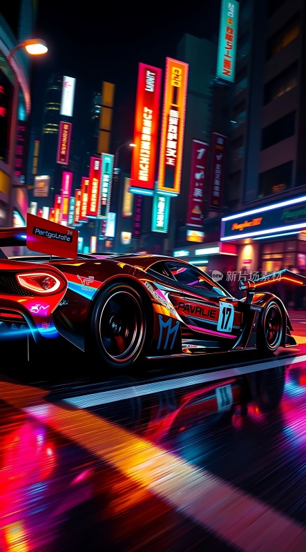 赛博朋克之夜疾驰的未来座驾