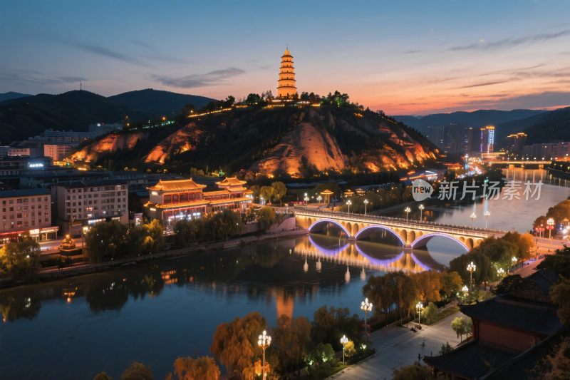 古塔城市夜景风光