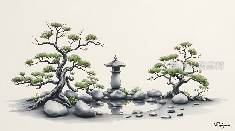 古松石灯静夜思