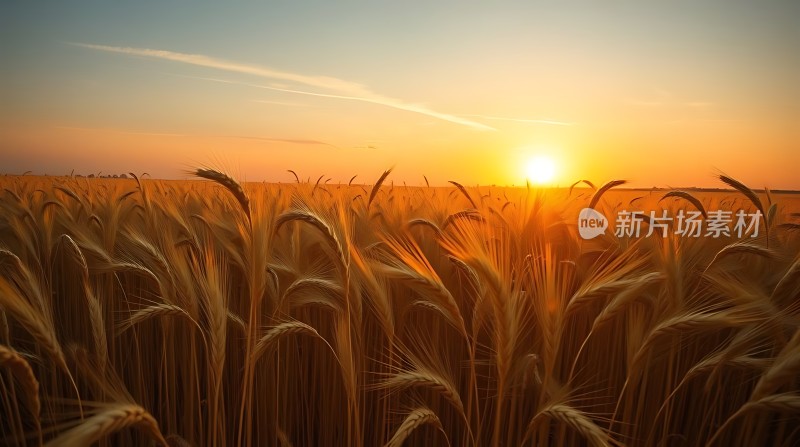 金色麦浪映夕阳