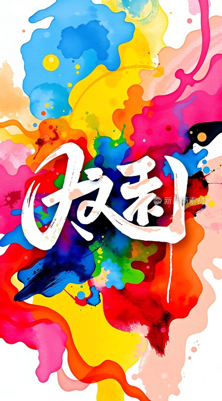 彩色泼墨书法艺术作品