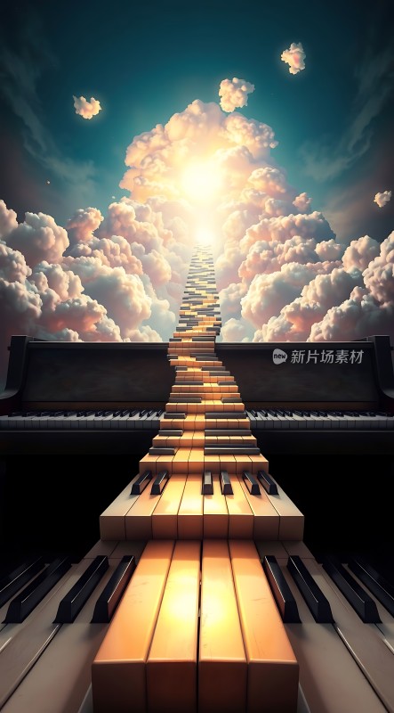 钢琴琴键通向云端之路