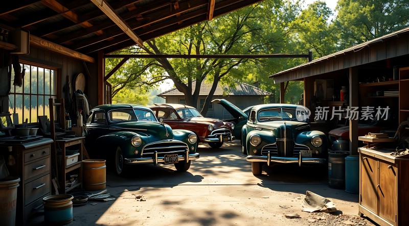 古董车库里的经典汽车