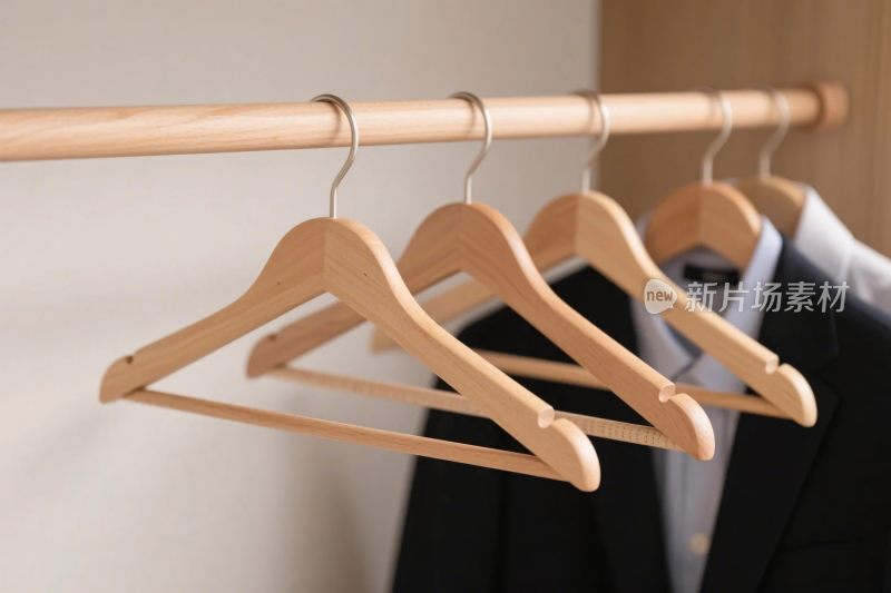 木质衣架与西装挂放