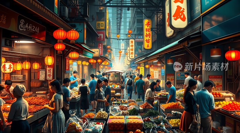 繁华夜市灯火辉煌热闹非凡