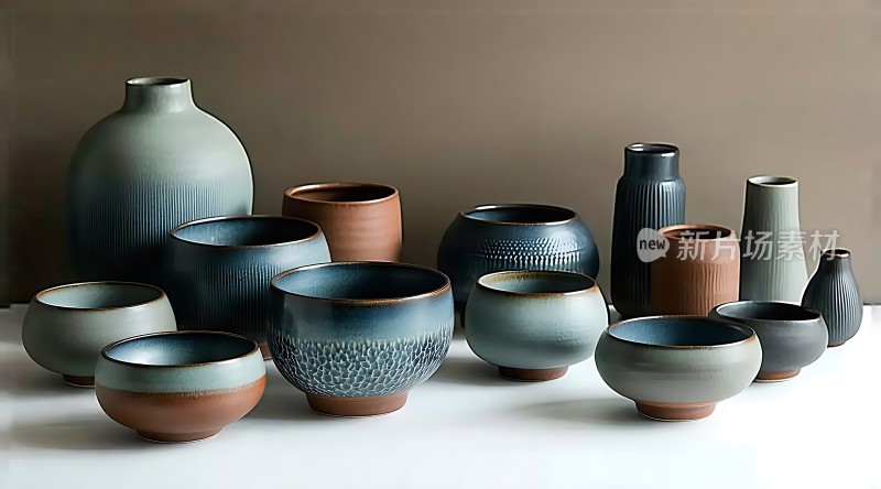 现代陶艺品展示色彩丰富造型各异