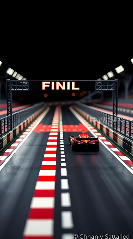 赛道终点红色赛车冲刺