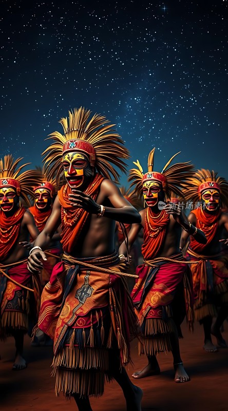 星空下的传统面具舞者