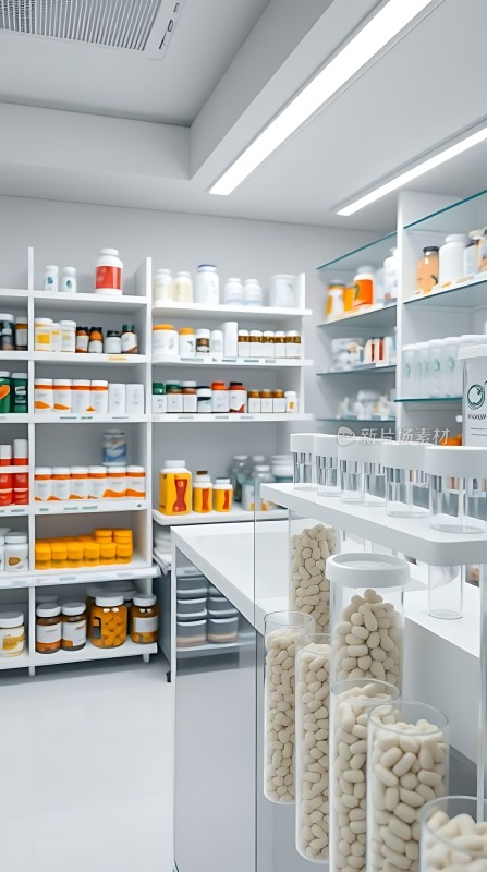 现代药房整齐药品陈列专业环境展现