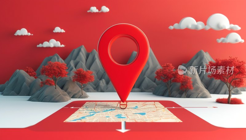 红色地图指南针