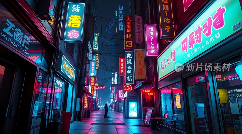 霓虹灯下的繁华街道