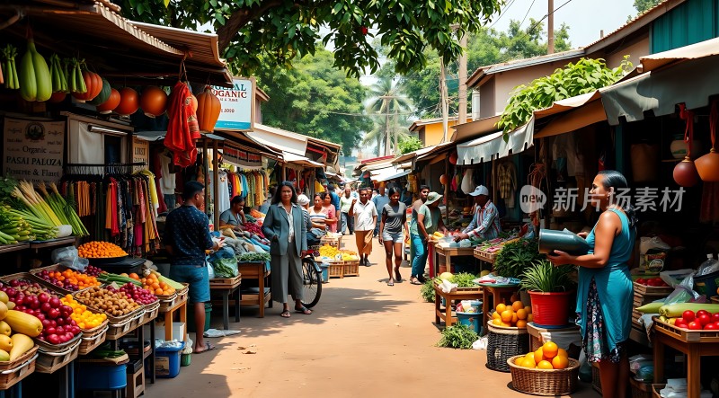 热闹市场琳琅满目商品人来人往