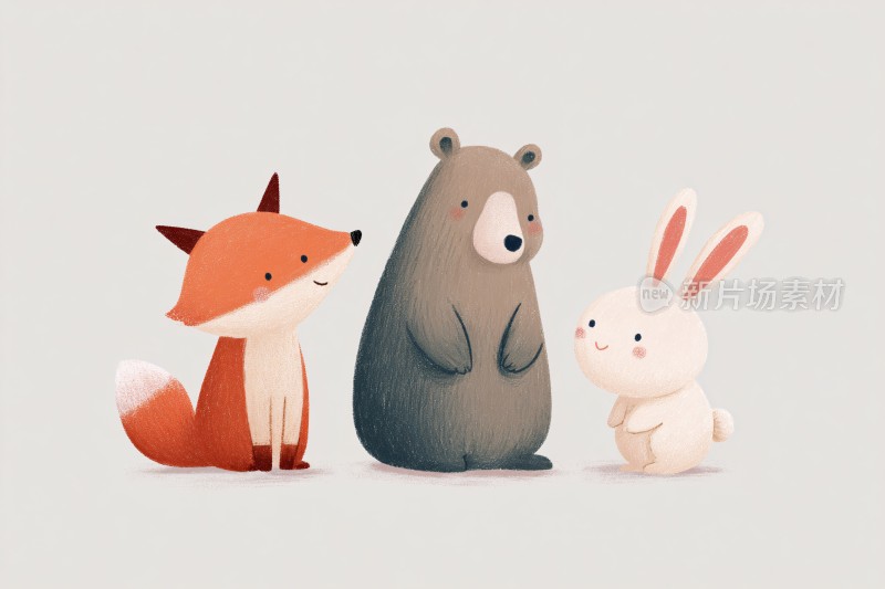 可爱动物插画狐狸熊与兔子