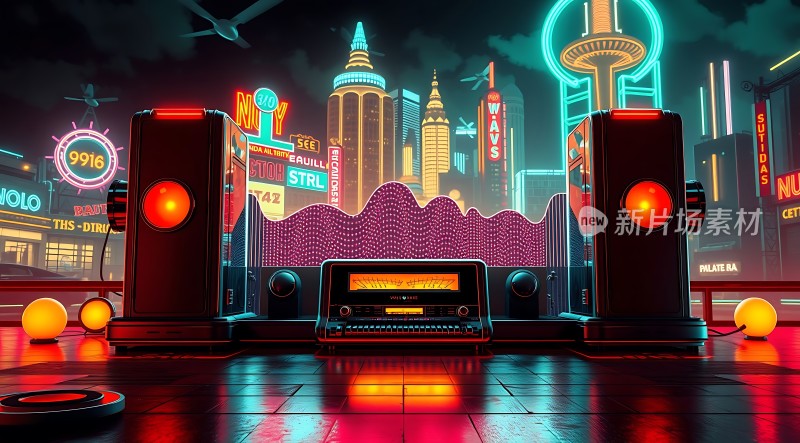 霓虹都市中的未来派对场景