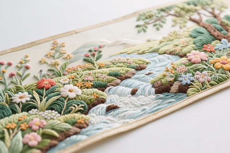 刺绣山水风景画