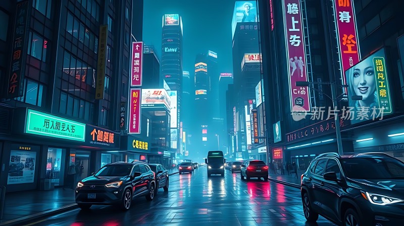 霓虹灯下的繁华都市夜景