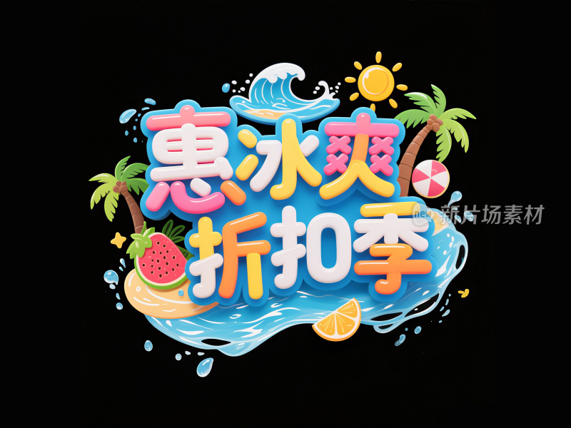 夏日主题 “惠冰爽折扣季” 立体艺术字设计