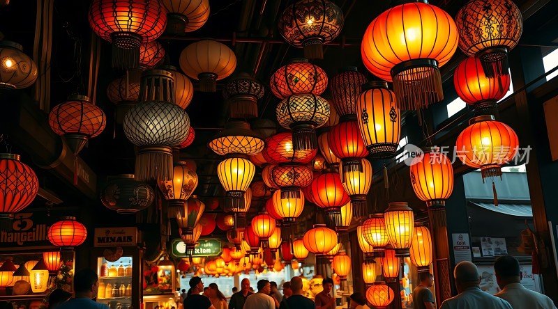 灯笼夜市繁华街景