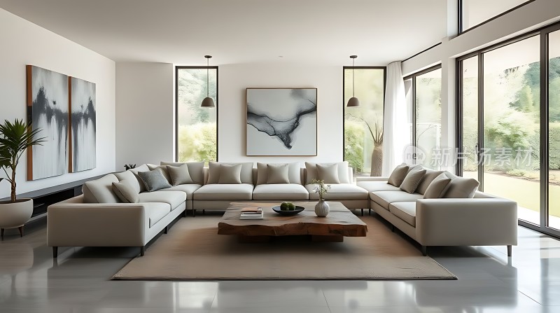 现代简约客厅设计宽敞明亮家具简洁大方艺术气息浓厚