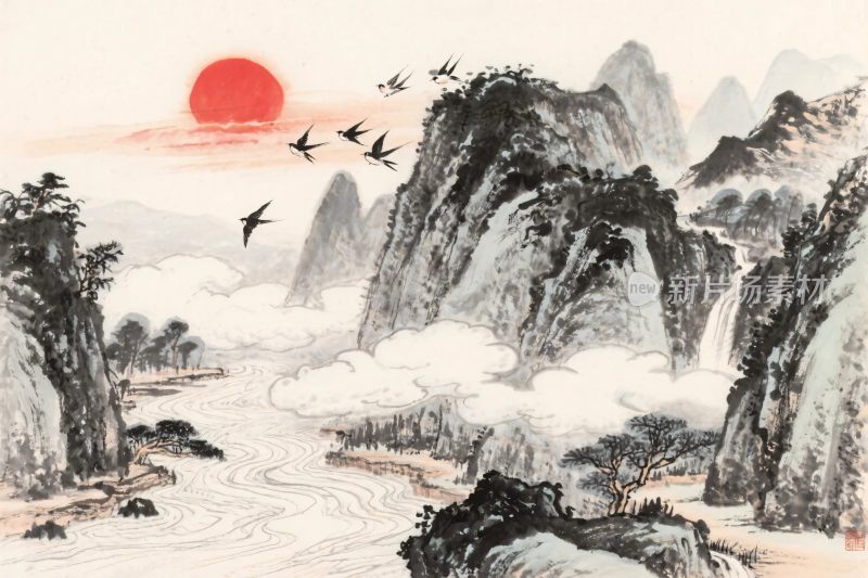 传统山水国画风景