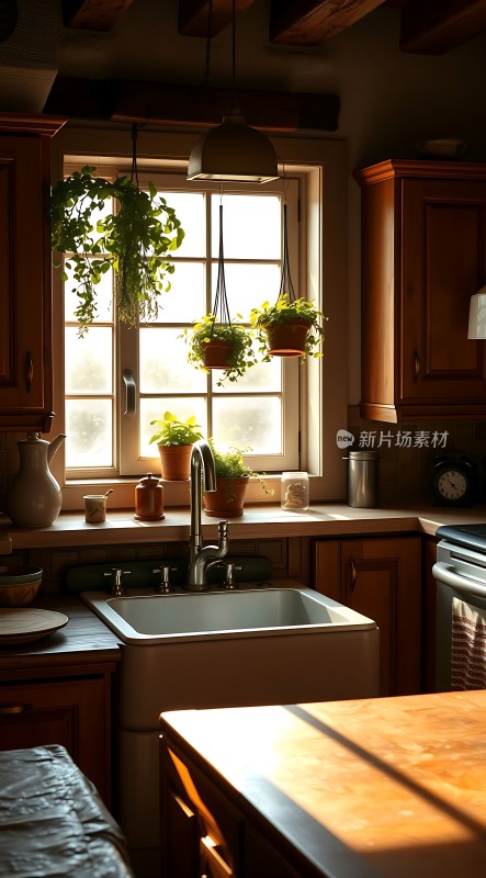 阳光洒满温馨厨房绿植点缀生活之美
