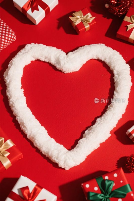 红色背景爱心礼盒插画