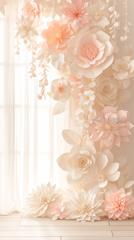 纸艺风格的花墙背景素材