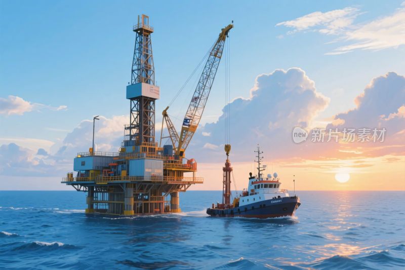 海上石油钻井平台与拖船