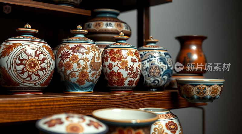 精美瓷器展示色彩斑斓图案精致