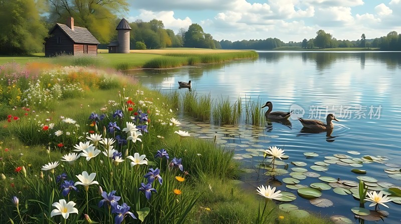 湖畔花语宁静时光