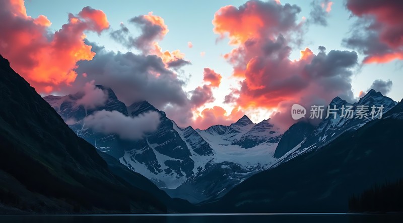 日落下的雪山美景